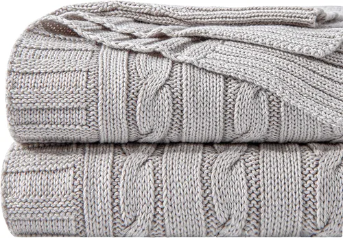 Vista 19 de NTBAY Manta de punto trenzado de 100 % algodón puro, súper suave y cálida de 51 x 67 pulgadas, para sofá, silla, cama, extra acogedora, lavable a