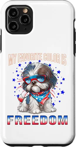Vista 4 de Funda patriótica para iPhone 12 mini Shih_Tzu Dog American Flag del 4 de julio