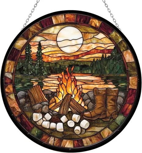 Vista 18 de Guante de béisbol bohemio para el día del padre, picnic, vitral, atrapasoles para colgar en la ventana, adornos de Navidad góticos de dragón