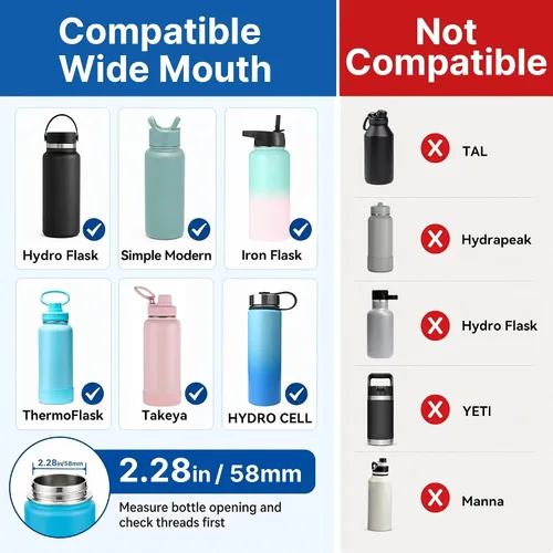 Vista 4 de Tapa de popote para botellas Thermoflask, Takeya, Simple Modern, IRON °FLASK de boca ancha (12-64 onzas), tapa de repuesto a prueba de fugas
