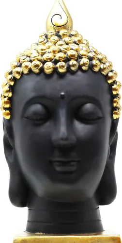 Vista 9 de Seraphic Estatua de cabeza de Buda para decoración del hogar o al aire libre, dorada, 13 pulgadas de alto