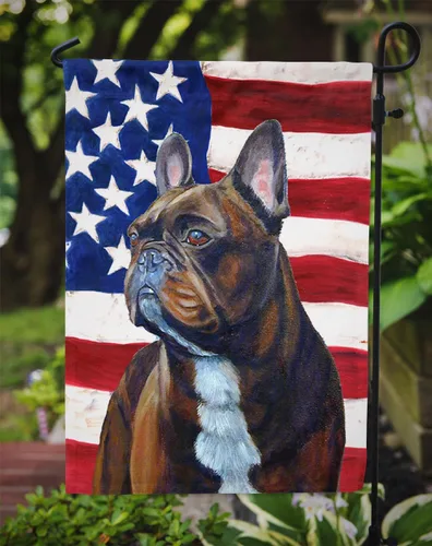 Vista 3 de Caroline's Treasures LH9010GF Bandera de Estados Unidos con bandera de jardín de bulldog francés, bandera decorativa para patio exterior, patio