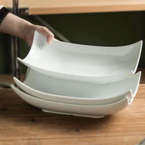 Vista 7 de Gomakren Juego de 3 platos para servir de porcelana para pavo y para entretener, platos curvados especiales, profundos y profundos para Acción