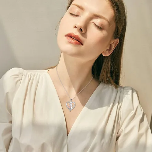 Vista 5 de Collar de plata de ley con diseño de animales para padremadre e hijahijo