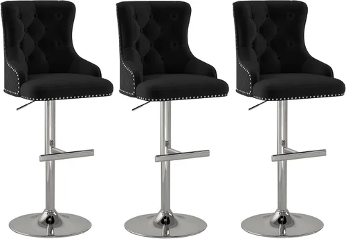 Vista 38 de Juego de 2 taburetes de bar de terciopelo, altura ajustable, base de metal dorado, beige Diseño de cabeza de clavo, función giratoria, ideal