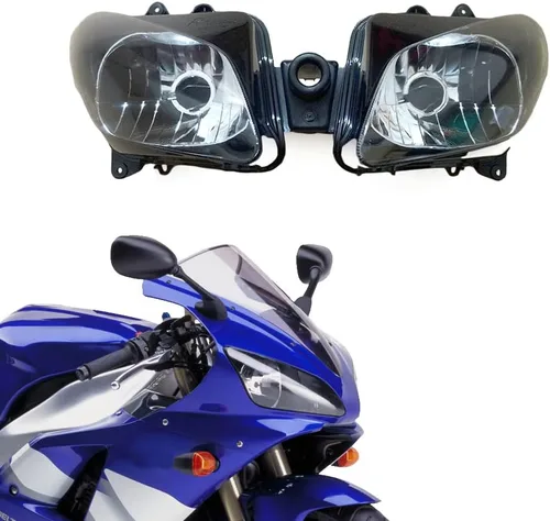 Vista 32 de Ensamble de lámpara de faro delantero para motocicleta compatible con Yamaha YZF600 R6 2006 2007 06 07 YZF-R6 Faro frontal transparente para moto