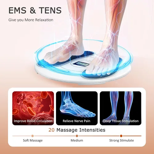 Vista 2 de KNQZE Masajeador de pies para aliviar el dolor de neuropatía - TENS + EMS, tecnología de doble pulso, 10 modos, 20 intensidades, control remoto