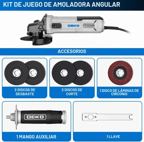 Vista 3 de Amoladora angular, herramienta eléctrica: DEKOPRO - Amoladora angular de 4-1/2 pulgadas y 7.5 amperios con cable eléctrico, herramientas con muela