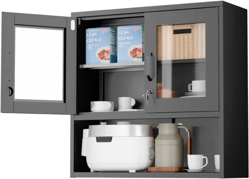 Vista 20 de VINGLI Armario de Pared para Garaje con Puertas con Cerradura y Estante Ajustable, Gabinete de Pared de Metal, Gabinete de Almacenamiento Superior
