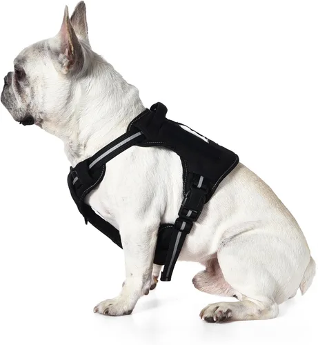 Vista 2 de Amazon Basics Arnés para perro sin tirones, clip frontal ajustable, chaleco táctico, pequeño, negro