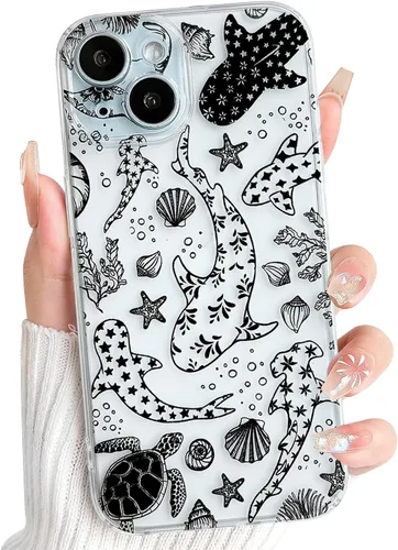 Vista 49 de NITITOP Funda para iPhone 13 Clear Sea Animal - Pez negro Pescado Negro