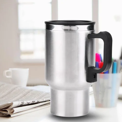 Vista 8 de Taza térmica de viaje de acero inoxidable de 12V 15.2 fl oz, taza de viaje con aislamiento eléctrico, taza de calefacción para coche, para café, té