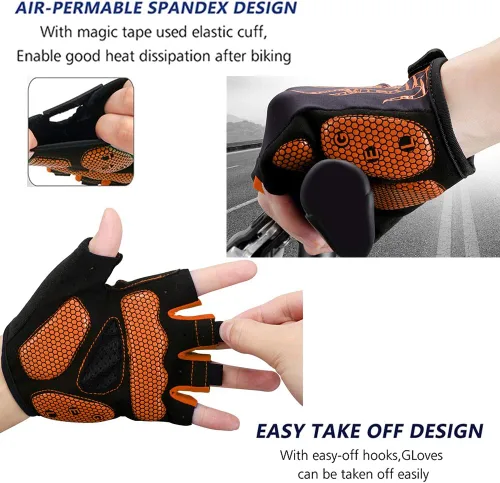 Vista 5 de MOREOK - Guantes para bicicleta de montaña (MTB) y ciclismo de descenso (DH), para hombres, de medio dedo, con almohadilla de gel que absorbe