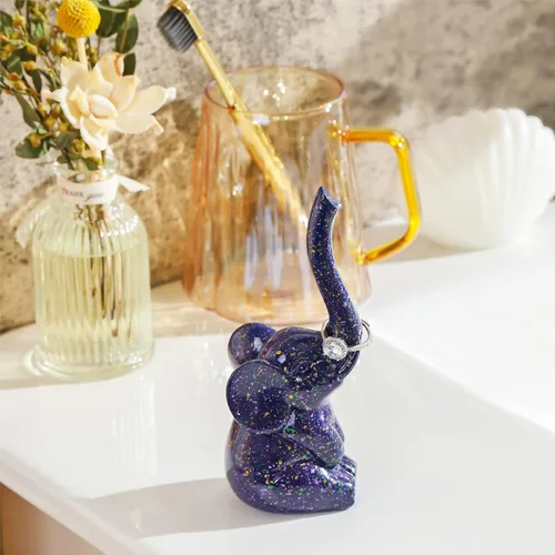 Vista 7 de PUDDING CABIN Soporte para anillos de elefante morado, lindo organizador de anillos, regalo único de elefante para mujeres, mamá, día de la madre