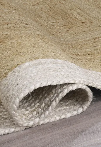 Vista 3 de Fab Habitat Essentials - Alfombra trenzada de color marfil, tejida a mano, fibra natural, suave bajo los pies, yute natural, dormitorio, sala
