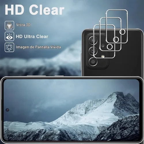 Vista 6 de Paquete de 3 + 3 protectores de pantalla para Galaxy A52 5G + protector de lente de cámara, película de vidrio templado 9H, resistente a