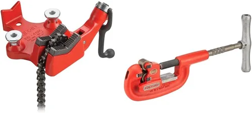 Vista 10 de RIDGID 40195 Tornillo superior Tornillo de cadena de banco y Wilton 4-1/2" Utility Bench Vise Pipe Clamping Tool Bundle