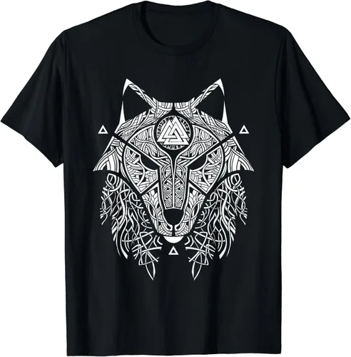 Vista 2 de Camiseta celta Fenrir Wolf Norse Mythology, Negro, S