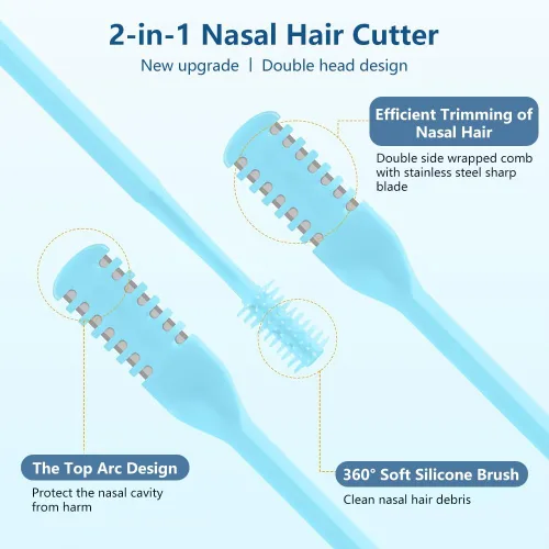 Vista 4 de FXOICMI Cortador de pelo nasal 2 en 1, recortador manual de vello de nariz para hombres y mujeres, removedor de vello nasal de doble cara giratorio