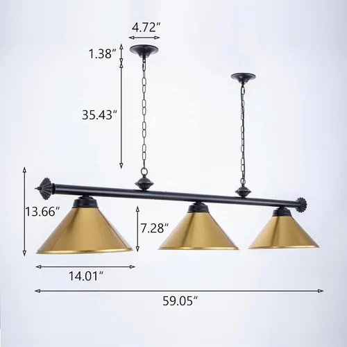 Vista 3 de Wellmet Luz de mesa de billar de 3 luces, iluminación de billar para mesa Dorado