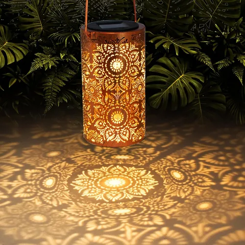 Vista 11 de Linternas solares para colgar al aire libre, linterna LED impermeable de metal con energía solar, decoración de patio, linterna con asa, idea