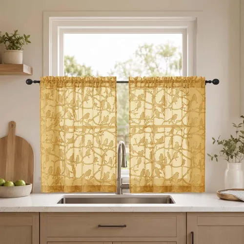 Vista 98 de OVZME Anji Clip Voile Sheer Tiers RD 2X30X36 Negro