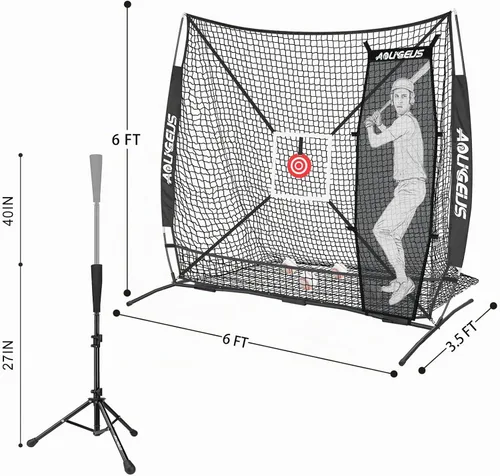 Vista 7 de 6'x6' Baseball Softball Practice Net with Tee & Dummy Batter