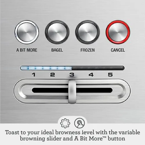 Vista 3 de Breville BTA720XL Bit More Tostadora, 2 Rebanadas, Acero Inoxidable Cepillado Toast bagels and thick, artisanal bread evenly in wide slots