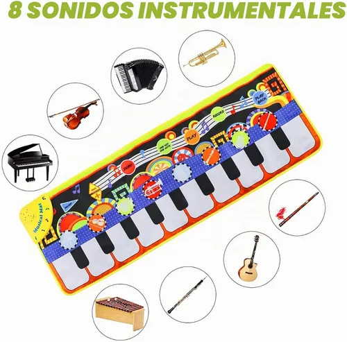 Vista 7 de Cyiecw alfombra musical de piano, para tocar y bailar, con 19 teclas, 8 instrumentos musicales para seleccionar, bocina integrada, función