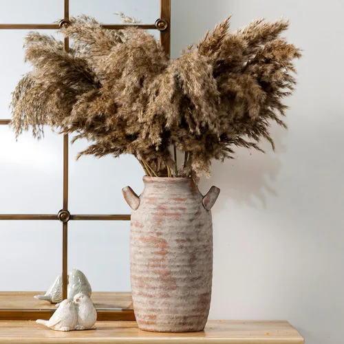 Vista 9 de Florero Grande para Decoración del Hogar - Jarrones de Mesa Rústicos de Cerámica Estilo Granja de 12 Pulgadas de Alto con Asa, Decoración de Sala