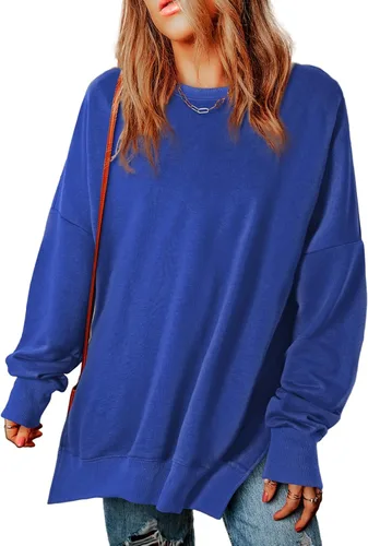 Vista 169 de SHEWIN Sudadera casual de manga larga con cuello redondo para mujer, ligera, holgada