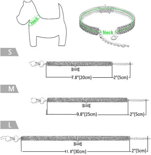 Vista 5 de Collar para perros, collar de gato, bonito y moderno con cristales brillantes de hueso, 3 filas de diamantes de imitación para mascotas, joya