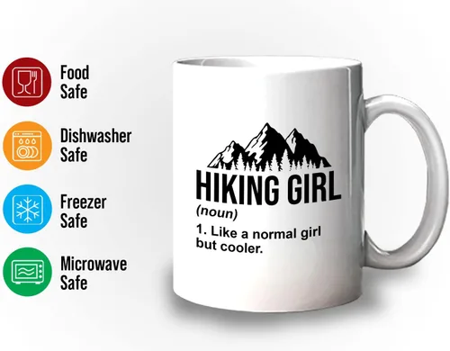 Vista 3 de Taza de café de senderismo de 11 oz color blanco – Senderismo Chica – Senderismo Backpacker Backpacker Mountain Boardwalks Mochilero Camping