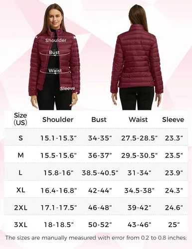 Vista 7 de Wantdo - Chaqueta corta de plumón ultra ligera para mujer empaquetable
