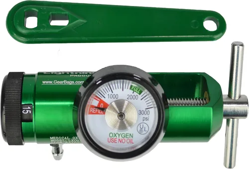 Vista 2 de Lightning X Products O2 Mini Regulador de Oxígeno CGA-870 Calibre Caudal 0-15lpm con Llave