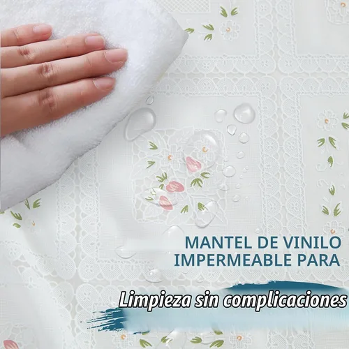 Vista 4 de Threadmade - Mantel / protector de mesa de vinilo de 3 yardas, inspirado en encaje floral, color blanco, 54 pulgadas de ancho x 108 pulgadas