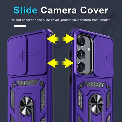 Vista 3 de Janmitta Compatible con Samsung Galaxy S24 FE Funda con Cubierta Deslizante Integrada para Lente de Cámara+Protector de Pantalla+Soporte de Anillo