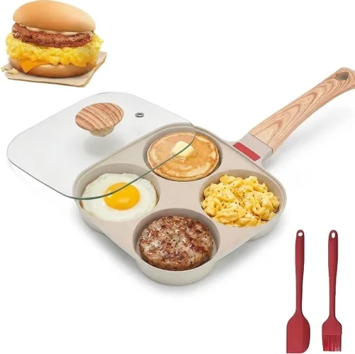 Vista 8 de Sartén antiadherente de aluminio de 4 tazas con tapa, adecuada para estufa de gas y utensilios de cocina de inducción Huevera con tapa