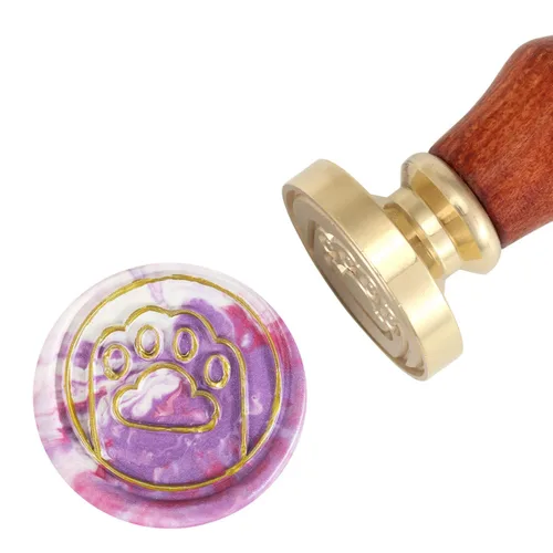 Vista 4 de Yoption - Sello de cera de pata de gato, sello de sellado de mango de madera vintage con cabeza de latón para invitaciones de boda Brass Wax Stamp