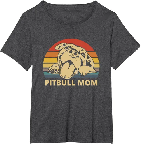 Vista 4 de Vintage Pitbull Mom Happy smiling Pitbull Mom on Sunset T-Shirt, Negro