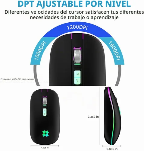 Vista 5 de besky Ratón recargable inalámbrico, mouse portátil silencioso para A-Negro