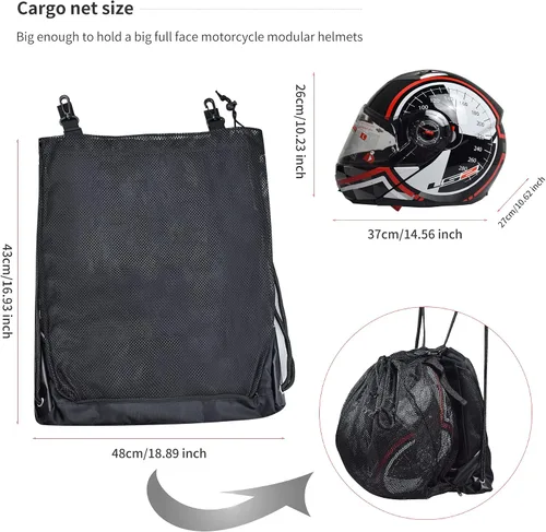 Vista 5 de Mochila para casco de motocicleta con red de carga grande, bolsa compacta de almacenamiento ligero Bolsa de cola