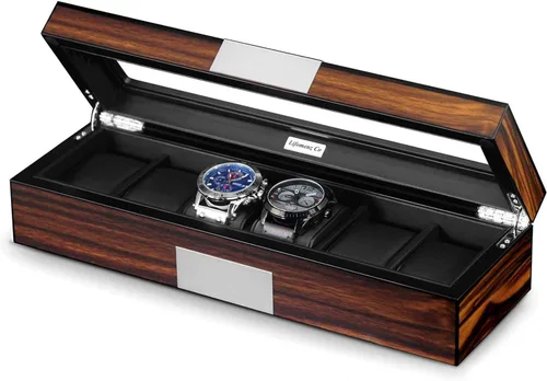 Vista 7 de Caja de 6 relojes Organizador de reloj para hombre Caja de almacenamiento de reloj grande Caja de almacenamiento de madera 6 relojes vitrina