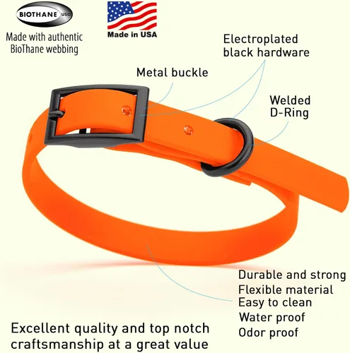 Vista 353 de Dogline Biothane - Collar impermeable para perro con hebilla de liberación rápida, resistente cincha de nailon recubierta con resistente y a prueba