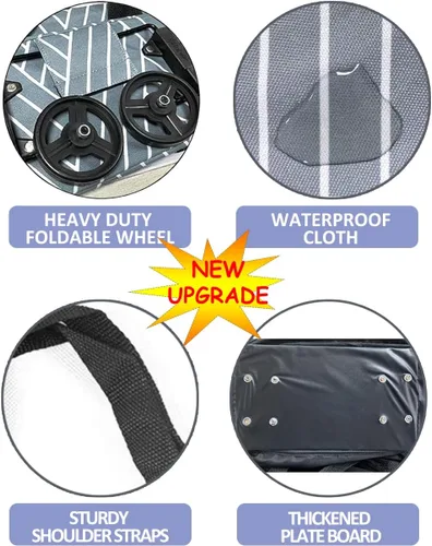 Vista 5 de Carrito de comestibles plegable con ruedas, práctico carrito de compras para comestibles (rayas grises)