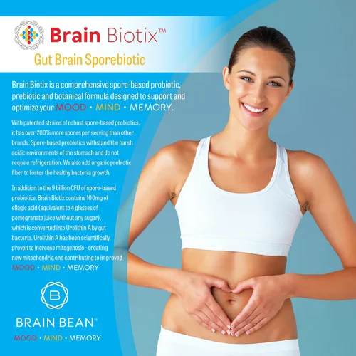 Vista 2 de Brain Bean Brain Biotix Probiótico y prebiótico a base de esporas intestinales y cerebrales 30 porciones