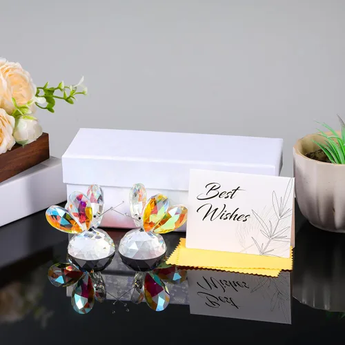 Vista 6 de Qianwei 2 figuras de mariposa de cristal, coloridas hechas a mano, regalos de mariposa para mujeres, animales de cristal, mariposas de cristal