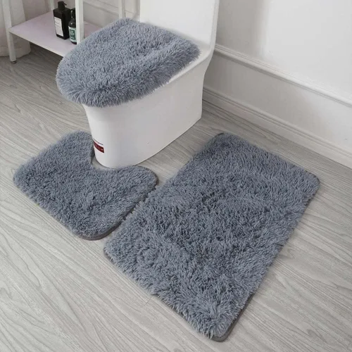 Vista 18 de Juego de 3 tapetes de baño para baño, suaves, antideslizantes, suaves, en forma de U, tapete para inodoro, tapete de baño y tapa de inodoro