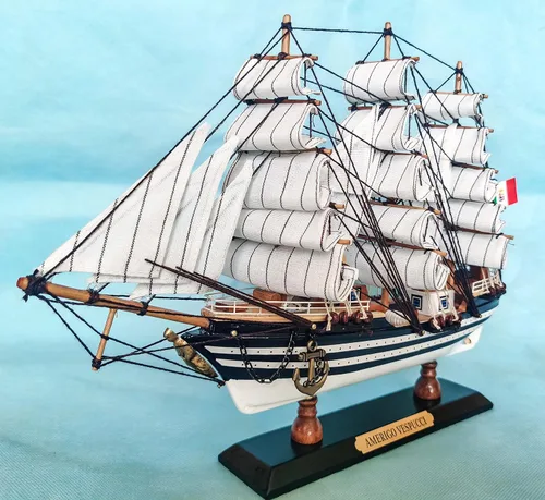 Vista 4 de SAILINGSTORY Modelo de Madera Nave Amerigo Vespucci 1/300 Escala Réplica Detalles auténticos artesanales, decoración náutica, modelo de velero