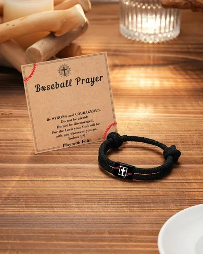 Vista 5 de Tarsus Regalos de béisbol/fútbol/fútbol para niños, pulsera trenzada de cruz de fe, regalos de cumpleaños de Navidad para niños y hombres